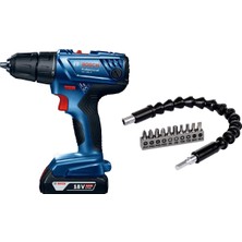 BOSCH GSR 180-LI 18V 2 Ah Çift Akülü Delme Vidalama Sarjlı Matkap + 30 cm Esnek Bükülebilir Vidalama Uzatma Adaptör Seti