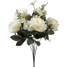 Nettenevime Yapay Çiçek Büyük Demet 6 Kafalı Gül Demeti ve Cipsolu Beyaz