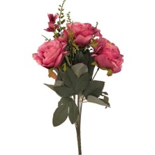 Nettenevime Yapay Çiçek Büyük Demet 6 Kafalı Gül Demeti ve Cipsolu Fuşya