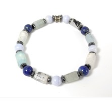 Taş Rüyası Akuamarin Lapis Lazuli Aytaşı Mavi Dentrit Akik Bileklik (18 Cm)