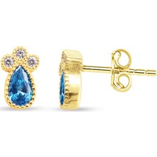 Lilarote Aqua Mavisi Trend Altın Küpe