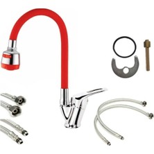 Arçe Silikon Borulu 2 Fonksiyonlu Kırmızı Mutfak Eviye Bataryası