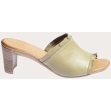 Bueno Shoes Deri Haki Kadın Topuklu Terlik
