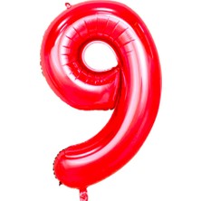 Partijet 9 Rakam Kırmızı Folyo Balon 100 cm
