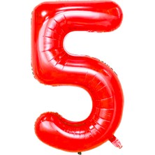 Partijet 5 Rakam Kırmızı Folyo Balon 100 cm