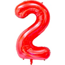 Partijet 2 Rakam Kırmızı Folyo Balon 100 cm