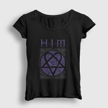 Presmono Kadın Siyah Roses Him T-Shirt