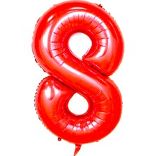 Partijet 8 Rakam Kırmızı Folyo Balon 100 cm