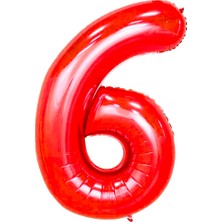 Partijet 6 Rakam Kırmızı Folyo Balon 100 cm