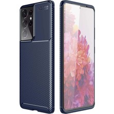 Gpack Samsung Galaxy S21 Ultra 5g Kılıf Negro Karbon Dizayn+Full Ekran Koruyucu Lacivert