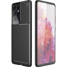 Casestreet Samsung Galaxy S21 Ultra 5g Kılıf Negro Karbon Dizayn+Full Ekran Koruyucu Siyah