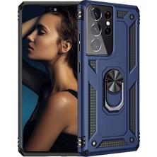 Casestreet Samsung Galaxy S21 Ultra 5g Kılıf Tank Koruma Vega Standlı Yüzüklü Mıknatıslı Lacivert