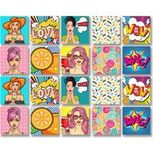 Kendinden Yapışkanlı Karma Popart Desenli Pvc Karo 10X10 cm 20'li Paket