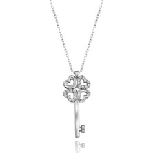 Pigado Gümüş Swarovski Taşlı Yonca Kalp Anahtar Kolye