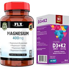 FLX Magnesium Elementleri 400 mg 60 Tablet + Vitamin D3 Vitamin K2 20 ml