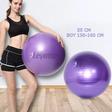 Leyaton 55 cm Pilates Topu Kalın Büyük Boy Pilates Topu Mor Renk+Pompa