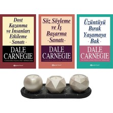 Dale Carnegie 3 Kitap Set ( Dost Kazanma ve Insanları Etkileme Sanatı - Üzüntüyü Bırak Yaşamaya Bak - Söz Söyleme ve Iş Başarma Sanatı) + Betonsu Tasarım Beton Tealight Mumluk Seti