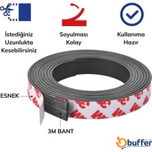 Buffer Yapışkanlı Şerit Mıknatıs Magnet Kes Kullan Güçlü Sağlam Rulo Çıkarılması Kolay Siyah 2cm x 1 mt