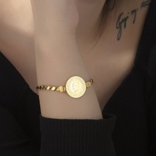 Sembol Gold Yarım Altın Bileklik Ziynet Pullu Zincirli