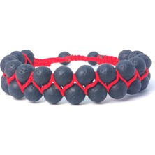 Taş Rüyası Lav Taşı Çift Sıra Örme Bileklik 8 mm Kırmızı İpli