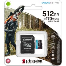 Kingston Microsdxc Canvas Go Plus 512GB 170R A2 U3 V30  Kart + SDCG3/512GB Sd Adaptör-MSDCG35121