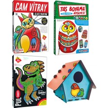 Kumtoys Cam Vitray + Taş Boyama + Pul Sanatı + Kuş Evi (4'lü Set)