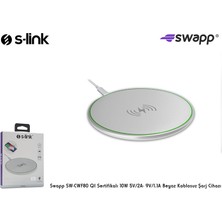 S-Link Swapp SW-CWF80 Qı 10W 5V/2A- 9V/1.1A Kablosuz Şarj Cihazı Beyaz
