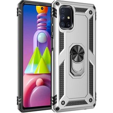 Tekno Grup Samsung Galaxy M51 Kılıf Çift Katmanlı Yüzüklü Manyetik Vega Kapak + Cam Ekran Koruyucu Gümüş