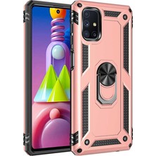 Tekno Grup Samsung Galaxy M51 Kılıf Çift Katmanlı Yüzüklü Manyetik Vega Kapak + Cam Ekran Koruyucu Rose