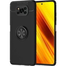 noktaks - Xiaomi Poco X3 - Kılıf Yüzüklü Karbon Ravel Silikon Kapak - Siyah