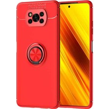 Tekno Grup Xiaomi Poco X3 Kılıf Ultra Korumalı Yüzüklü Manyetik Ravel Silikon + Tam Kaplayan 5d Cam Ekran Koruyucu Kırmızı
