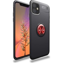 Case World Apple iPhone 11 Kılıf Renkli Yüzüklü Manyetik Silikon Kapak Siyah - Kırmızı