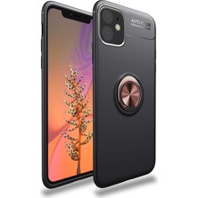 Case World Apple iPhone 11 Kılıf Renkli Yüzüklü Manyetik Silikon Kapak Siyah - Rose Gold