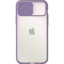Case World Apple iPhone 12 Pro Kapak Lensi Açılır Kapanır Kamera Korumalı Silikon Kılıf Lila