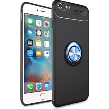 Case World Apple iPhone 6 Kılıf Renkli Yüzüklü Manyetik Silikon Kapak Siyah - Mavi