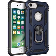 Case World Apple iPhone 6s Kapak Military Yüzüklü Stantlı Panzer Tank Kılıf Lacivert