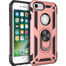Case World Apple iPhone 6s Kapak Military Yüzüklü Stantlı Panzer Tank Kılıf Rose Gold