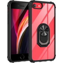 Case World Apple iPhone 6s Kapak Şeffaf Yüzüklü Kenar Korumalı Standlı Kılıf Siyah