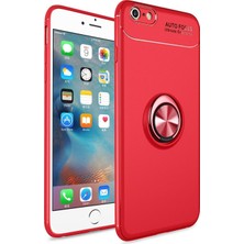 Case World Apple iPhone 6s Kılıf Renkli Yüzüklü Manyetik Silikon Kapak Kırmızı