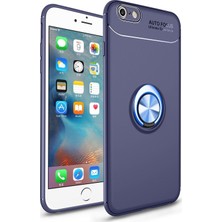 Case World Apple iPhone 6s Kılıf Renkli Yüzüklü Manyetik Silikon Kapak Mavi