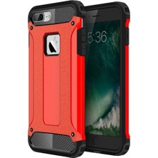 Case World Apple iPhone 8 Plus Kapak Çift Katmanlı Zırh Tank Kılıf Kırmızı