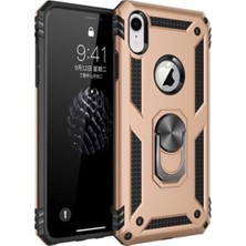 Case World Apple iPhone XR Kapak Military Yüzüklü Stantlı Panzer Tank Kılıf Gold
