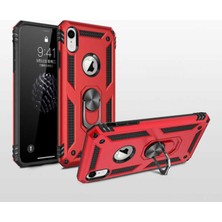 Case World Apple iPhone XR Kapak Military Yüzüklü Stantlı Panzer Tank Kılıf Kırmızı