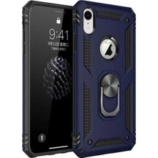 Case World Apple iPhone XR Kapak Military Yüzüklü Stantlı Panzer Tank Kılıf Lacivert