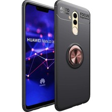 Case World Huawei Mate 20 Lite Kılıf Renkli Yüzüklü Manyetik Silikon Kapak Siyah - Rose Gold