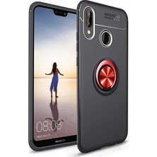 Case World Huawei P20 Lite Kılıf Renkli Yüzüklü Manyetik Silikon Kapak Siyah - Kırmızı