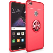 Case World Huawei P9 Lite 2017 Kılıf Renkli Yüzüklü Manyetik Silikon Kapak Kırmızı