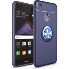 Case World Huawei P9 Lite 2017 Kılıf Renkli Yüzüklü Manyetik Silikon Kapak Mavi