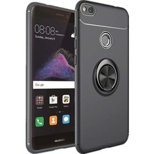 Case World Huawei P9 Lite 2017 Kılıf Renkli Yüzüklü Manyetik Silikon Kapak Siyah