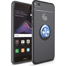 Case World Huawei P9 Lite 2017 Kılıf Renkli Yüzüklü Manyetik Silikon Kapak Siyah - Mavi